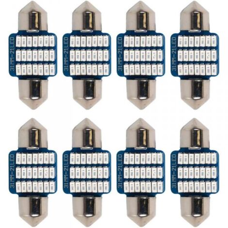 8 Pezzi Lampada Led Siluro 31mm Canbus T11 SV8.5 C5W C10W 21 SMD 3014 12V 1W 160lm Luce Colore Blu