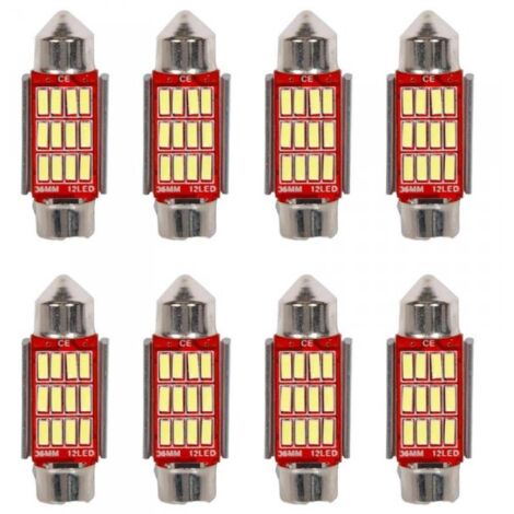 8 Pezzi Lampada Led Siluro 36mm Canbus T11 SV8.5 C5W C10W 12 SMD 4014 12V 1.8W 180lm Bianco Freddo 6500K