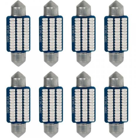 8 Pezzi Lampada Led Siluro 36mm Canbus T11 SV8.5 C5W C10W 30 SMD 3014 12V 1.8W 160lm Luce Colore Blu