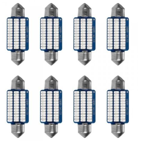 8 Pezzi Lampada Led Siluro 39mm Canbus T11 SV8.5 C5W C10W 36 SMD 3014 12V 1.8W 160lm Luce Colore Blu