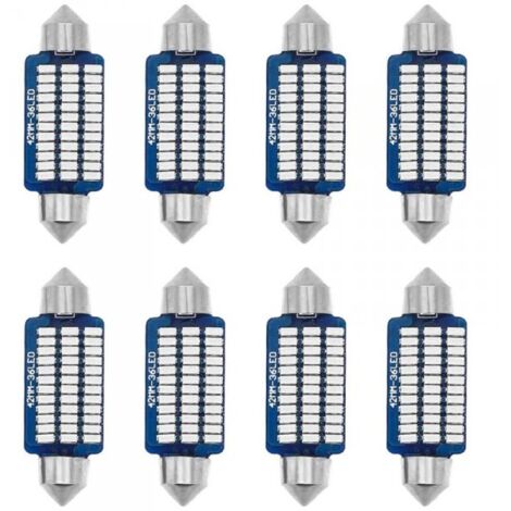 8 Pezzi Lampada Led Siluro 41mm Canbus T11 SV8.5 C5W 36 SMD 3014 12V 1.8W 160lm Luce Colore Blu