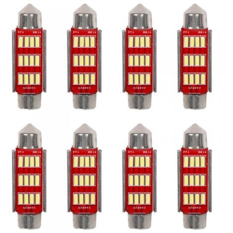 8 Pezzi Lampada Led Siluro 41mm Canbus T11 SV8.5 C5W C10W 12 SMD 4014 12V 1.8W 180lm Bianco Freddo 6500K