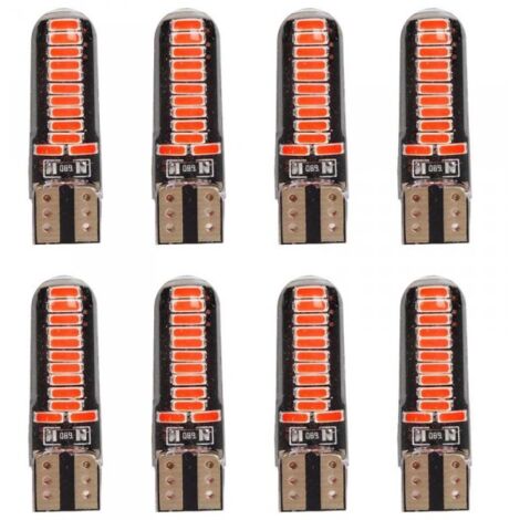 8 Pezzi Lampada Led T10 W5W 24 SMD 4014 12V 1.2W 40lm Luce Colore Rosso 34mm