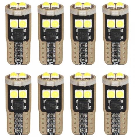 8 Pezzi Lampada Led T10 W5W 6 SMD 3030 12V 1.2W 180lm Bianco Freddo 6500K 26mm
