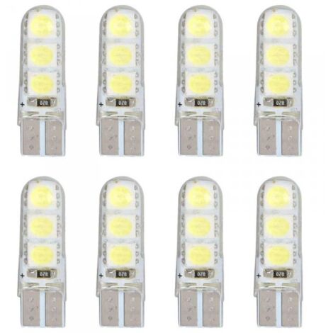 8 Pezzi Lampada Led T10 W5W 6 SMD 5050 12V 0.8W 60lm Bianco Freddo 6500K 34mm