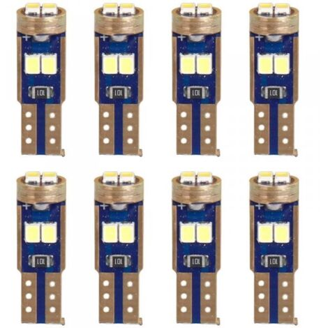 8 Pezzi Lampada Led T5 W3W Canbus 6 SMD 2016 12V 80lm 0.8W Luce Bianco per Cruscotti e Strumentazioni 17mm