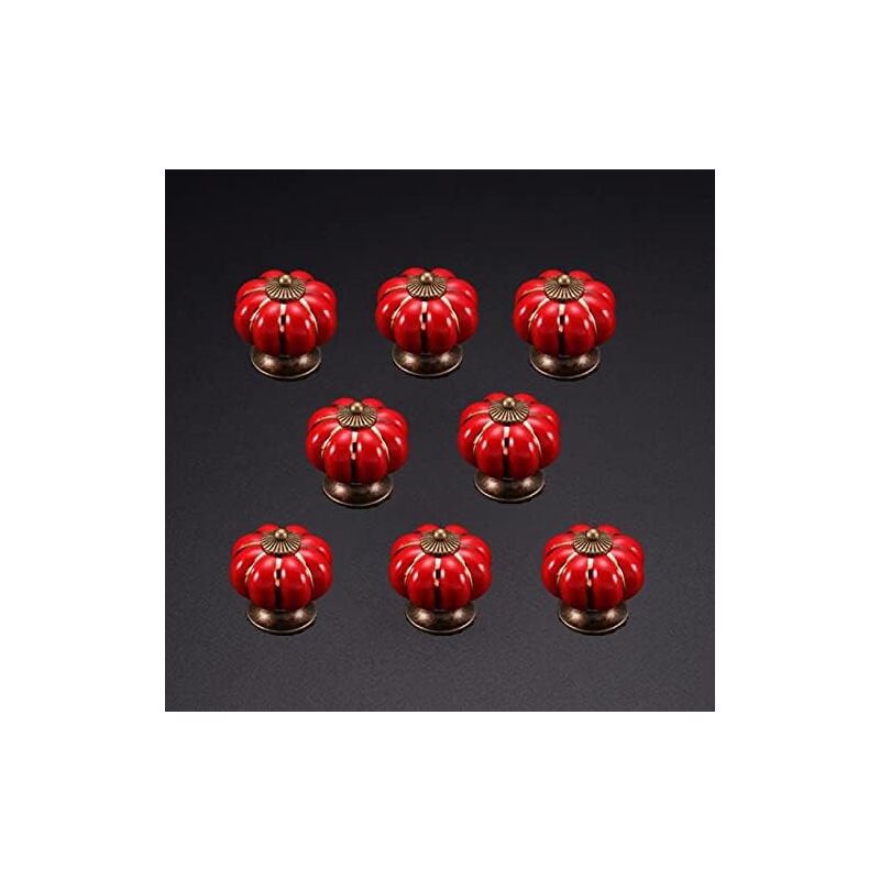 Image of 8 Pezzi Pomelli per Cassetti Mobili Vintage, Pomelli in Ceramica di Zucca Ø39 mm per Armadi Cassettiere Guardaroba - Rosso