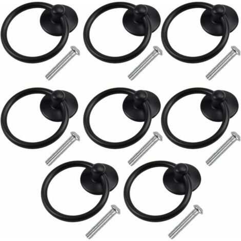 8 pezzi Pomelli per porte vintage, maniglie rotonde per mobili, maniglie classiche per armadietti, maniglie ad anello per cassetti, maniglie antiche per mobili, per cucina, armadio, credenza (nero)