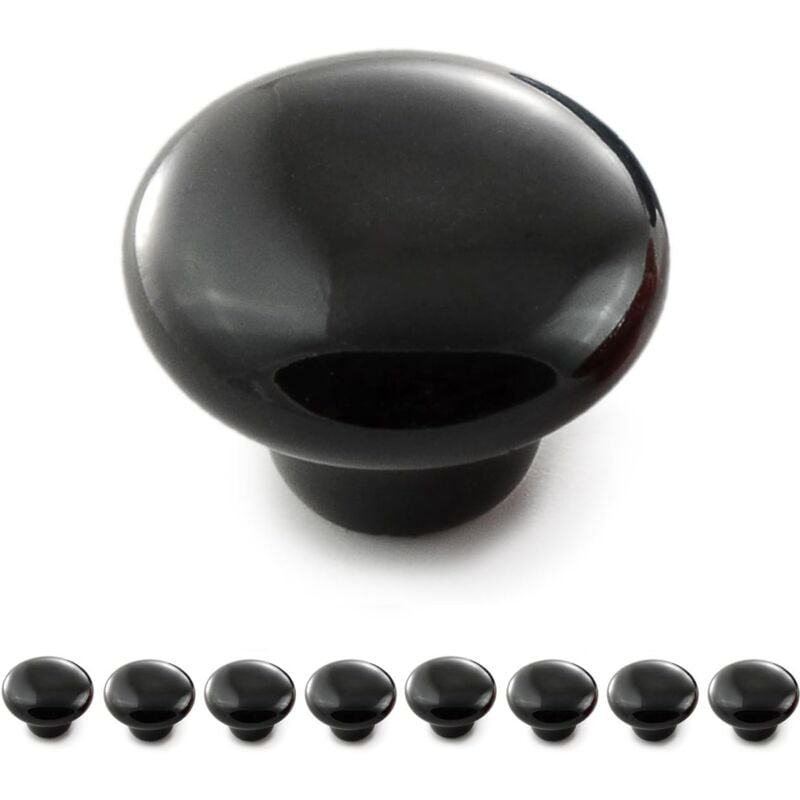 Image of 8 Pezzi Pomelli Tiroi, Pomello per Mobili in Ceramica Vintage a Forma di Fungo Nero, Maniglie per Mobili per Cucina, Ufficio, Armadio (32 mm) - Nero