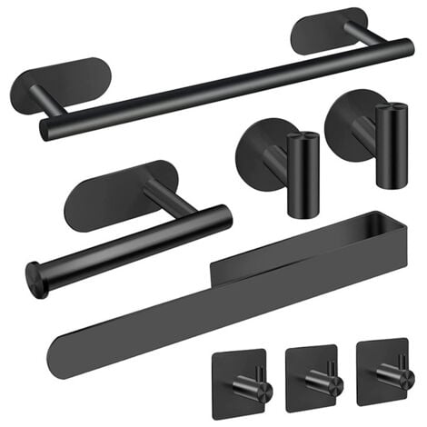 8 Pezzi Portasciugamani Set di Accessori da Bagno, Portasciugamani, Porta Carta Igienica, Gancio a Muro, Acciaio Inox Autoadesivo - Nero