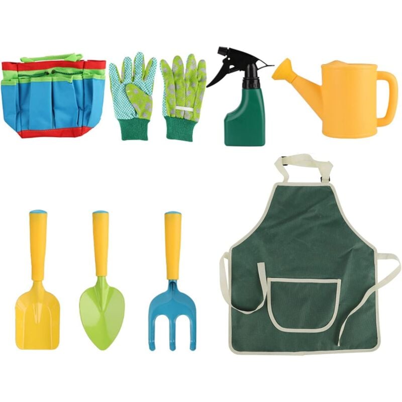 Aougo - 8 pièces Enfants Jardin Outils Ensemble garçons Filles Jardin Jouer Jouets Jardinage Sac fourre-Tout Jardinage Trousse à Outils pelles