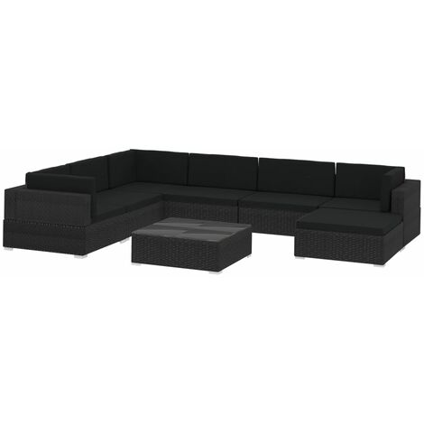 8 Piece Garden Lounge Set with Cushions Poly Rattan Black