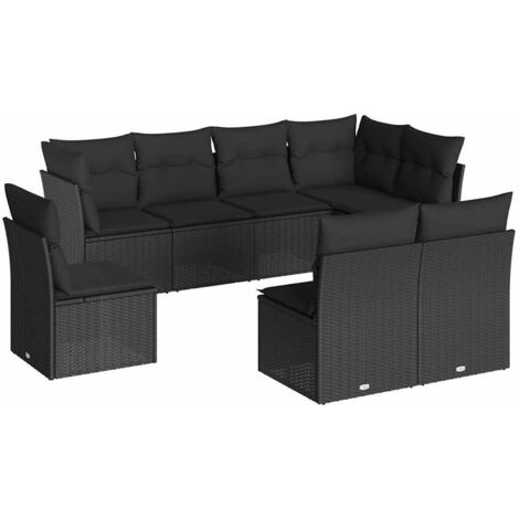 8 Piece Garden Sofa Set with Cushions Black Poly Rattan vidaXL