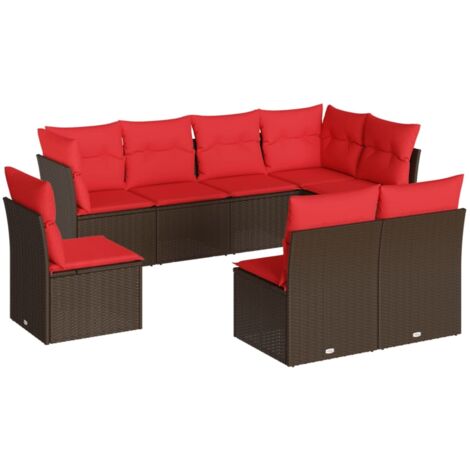 8 Piece Garden Sofa Set with Cushions Brown Poly Rattan vidaXL