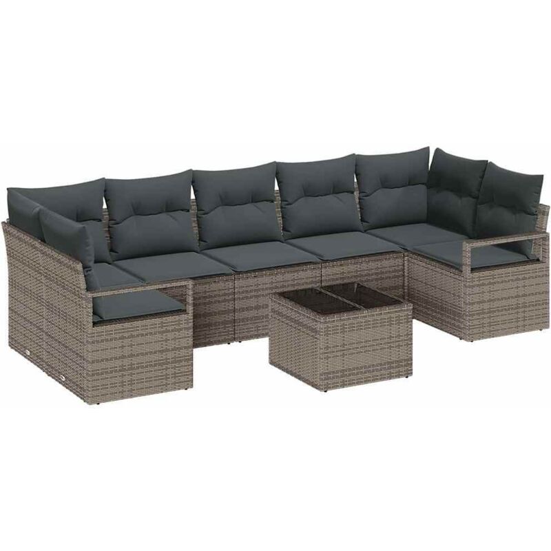 Garden Sofa Set 8 Pcs Grey Poly Rattan And Steel And Glass Vidaxl