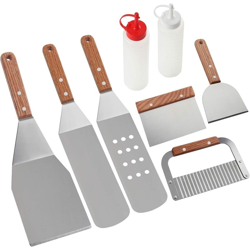 Ensemble d'accessoires de grillades 8 pièces - Spatule de grillades professionnelle en acier inoxydable robuste