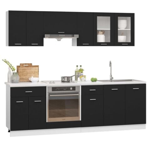 8 Piece Kitchen Cabinet Set Black Engineered Wood vidaXL