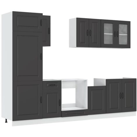 8 Piece Kitchen Cabinet Set Kalmar Black Engineered Wood vidaXL