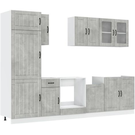 8 Piece Kitchen Cabinet Set Lucca Concrete Grey Engineered Wood vidaXL