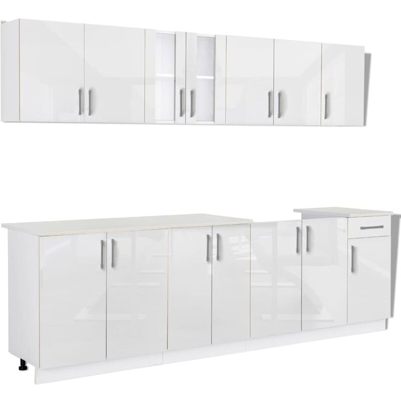 8 Piece Kitchen Cabinet Unit High Gloss White 260 Cm