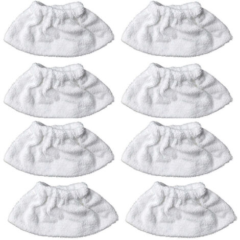 8-piece set: Microfiber steam cleaner for manual nozzle, sponge cloth set, cotton terry cover, compatible with most steam cleaners (White)