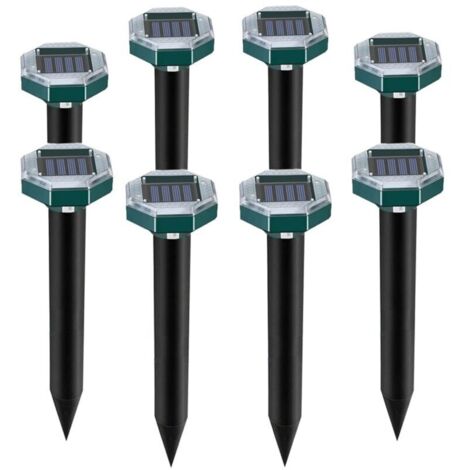 8-Piece Solar-Powered Mole Repellent Set, Ultrasonic Solar Mole Repellent, Solar-Powered Ultrasonic Mole Repellent, Solar-Powered Mole Repellent with IP65 Waterproof Rating, for Moles, Snakes, Voles, 