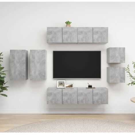 8 Piece TV Cabinet Set Concrete Grey Engineered Wood vidaXL