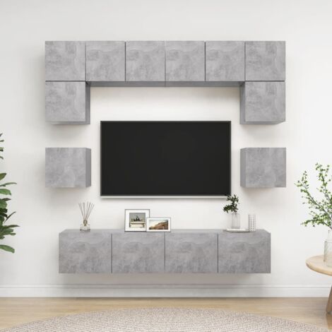 8 Piece TV Cabinet Set Concrete Grey Engineered Wood vidaXL