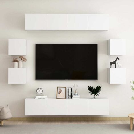 8 Piece TV Cabinet Set White Engineered Wood vidaXL