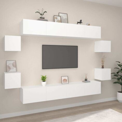 8 Piece TV Cabinet Set White Engineered Wood vidaXL