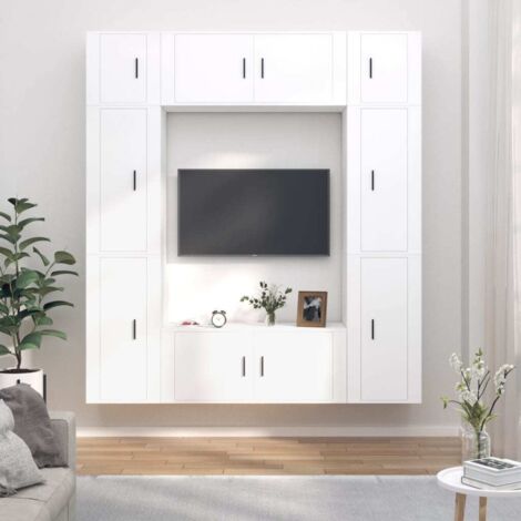 8 Piece TV Cabinet Set White Engineered Wood vidaXL