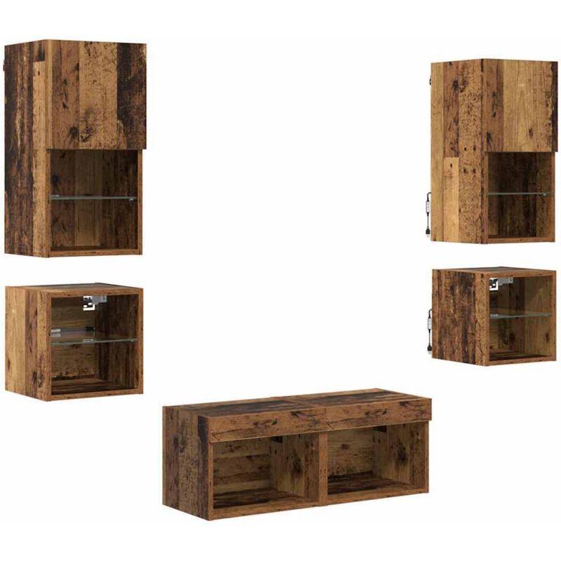 Tv Wall Units 8 Pcs Old Wood Engineered Wood Vidaxl