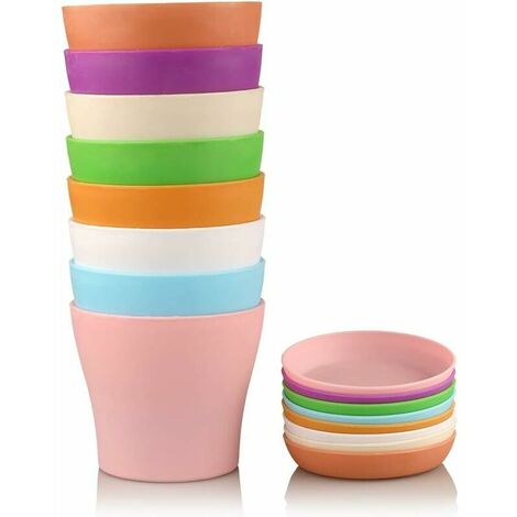 8 Pieces 14 cm Colorful Plastic Flower Pots Flower Pots Indoor Plant Pots for Home Office with Pallet / Trays, Multicolor