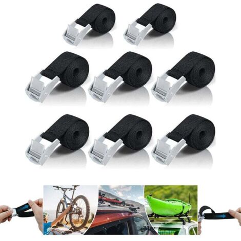 8 Pièces ,1M Sangle d'Arrimage, à Cliquet avec Boucle de Serrage en Alliage de Zinc pour Fixation Moto/Voiture/Porte Vélo/Bagage/Déménagement Puissance de Traction