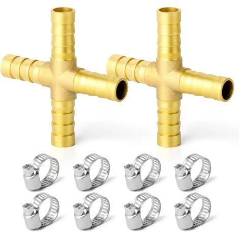 8 Pièces 6mm pouce en laiton tuyau Barb Set, 90 degrés L angle droit coude, forme de Y d'air Barb, Tee carburant/AIR/eau/huile/gaz/WOG 4 Voie 10mm