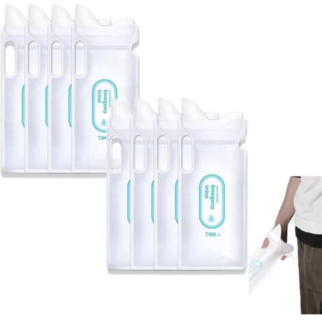 8 Pièces 700ML Sacs d'Urine Jetables, Sacs à Urine Toilettes de Voiture, Super Absorbant Sacs à Pipi, pour Voiture Long Voyage Camping Adulte Homme Femme Enfant