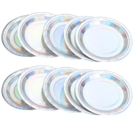 8 Pièces Assiettes en Papier Argentées Laser pour Anniversaire Mariage Fête Dîner Jetables