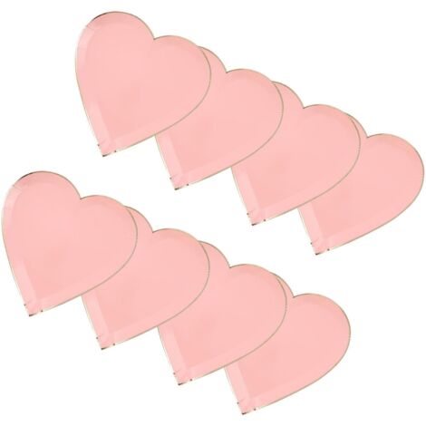 (8 pièces) Assiettes jetables en forme de cœur pour les mariages, la fête des mères, la Saint-Valentin, les décorations d'anniversaire et les plateaux de fruits roses.