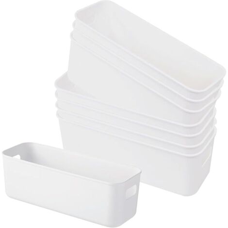 8 Pièces Boîtes Rangement Plastique Blanche 28109.5cm, Panier Rangement Rectangulaire pour Cuisine, Placard, Bureau, Salle Bain, Organisateur Étroit Empilable avec Poignées pour Maquillage, Jouets