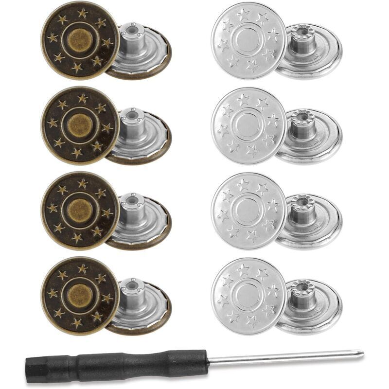 8 Pièces Bouton Jean Clipsable,20 mm Boutons Mercerie,Bouton Pantalon Boutons De Rechange Réglables Et Réutilisables pour Jeans Sans Couture Avec