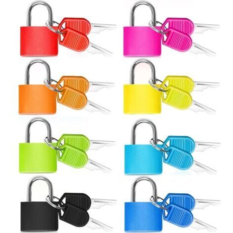 8 Pièces Cadenas Valise avec Cles, Multicolore Cadenas Voyage, Mini Cadenas à Bagage, Petit Cadenas à Clé, avec 2 Clés Cadenas Voyage Serrures pour Sac a Dos Casiers Valise Avion Vitrine Bagages