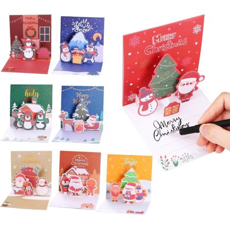 8 Pièces Cartes de noël 3D, pop-up Carte de Vœux Noel avec Enveloppes, Voeux Noel Carte Cadeau Voeux pour Enfants Amis Famille