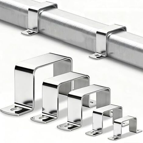 8 Pièces Colliers De Serrage Carrés 50x50 mm Supports de Connecteur en Forme de U Collier Serrage Carre en Acier Inoxydable 304 Support carré en U pour Portes Fenêtres Tubes Carrés Rampes