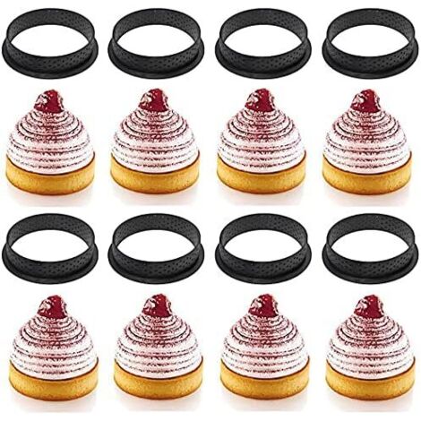 8 Pièces Coupe-Moule à Gateau en Cercle Perforé, Tarte à Anneau de Cercle de Mousse de Forme Ronde Noire, Anneau de Coupe-Patisserie Antiadhésif pour La Décoration de Gateau-Fei Yu