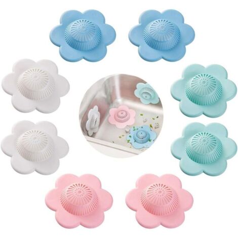 8 Pièces Crépine D'évier pour Douche,Filtre d'égout,Drain de Cuisine Bouchon D'égout,Bouchon de Vidange Universel pour Cuisine/Salle de Bain/Buanderie, évier à Fleurs Créatif, 4 Couleurs