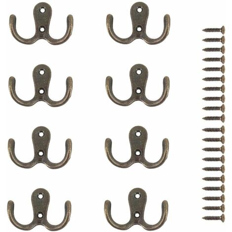 8 Pièces Crochet a Vis Double Métal Crochets et Patères Rangement pour la Maison étagères Tiroirs Casiers Bain(Bronze)