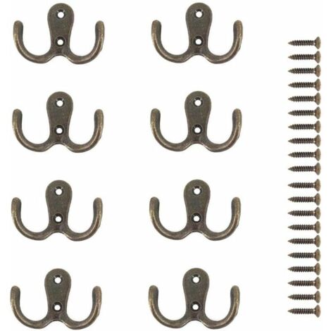 8 Pièces Crochet a Vis Double Métal Crochets et Patères Rangement pour la Maison étagères Tiroirs Casiers Bain(Bronze)