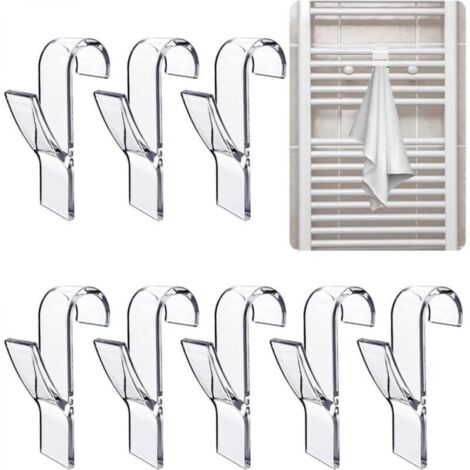 8 Pièces Crochet Radiateur Seche Serviette, Crochet Serviette Salle de Bain, Crochet Seche Serviette, Crochet Salle de Bain pour Radiateurs, pour Tous Radiateurs Standards (Transparent)