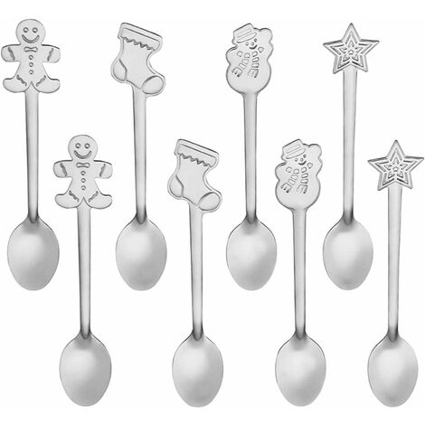 8 pièces Cuillères à café de Nol, Cuillères à Dessert en Acier Inoxydable Cuillère à café de crème glacée au Sucre Cuillère à mélanger pour Boire pour la Vaisselle de Cuisine