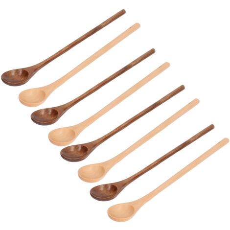 8 Pièces Cuillères en Bois de Hêtre Naturel, Long Manche pour Cuisine et Service de Table